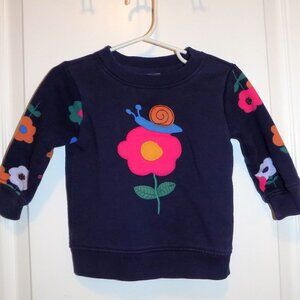 HANNA ANDERSSON 80 2T Navy Blue Snail Applique Floral Tunic Sweatshirt LIKE NEW